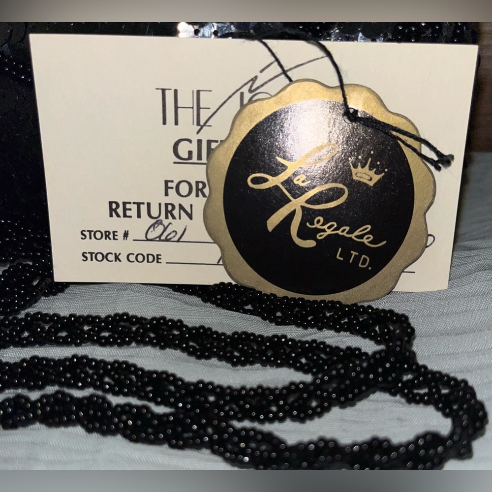 Vintage La Regale EC Black Sequin Beaded Strap Evening Bag authentic cards/box - Picture 2 of 10